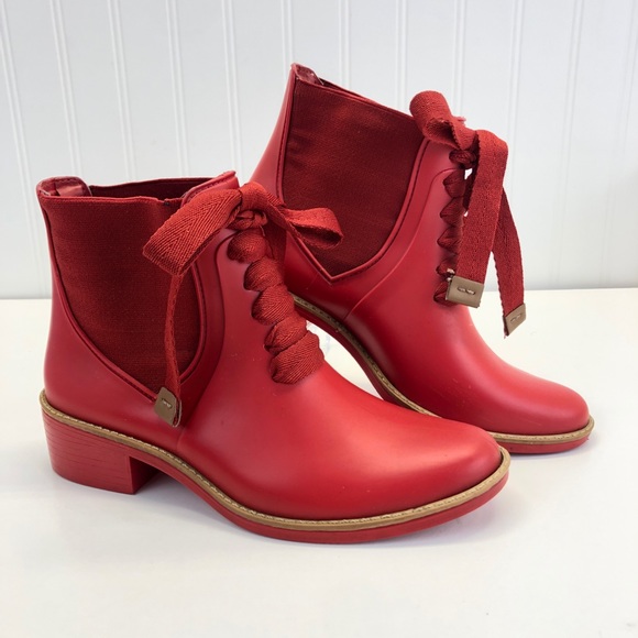 Bernardo Shoes - Bernardo Lacey Red Rain Short Boots Slip On 6